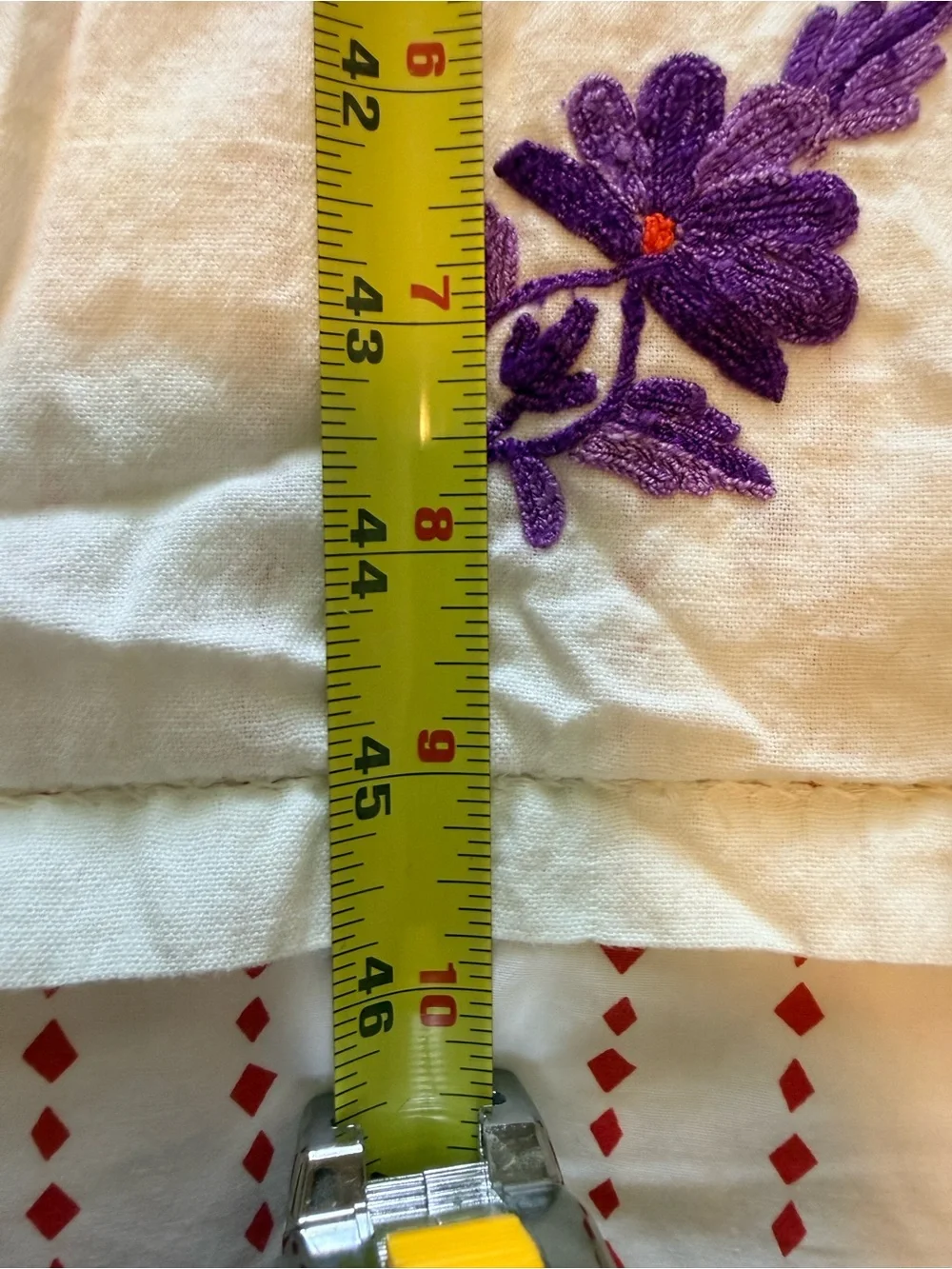 Embroidered Cream Table Linen with Violet Floral Design